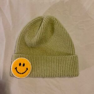 Green Beanie with Yellow Smiley Patch